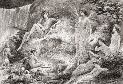 Titania: Beruhigt euer Herz: Das Feenland kauft mir das Kind nicht ab, Szene aus William Shakespeares Ein Sommernachtstraum, Akt II, Szene 1, aus Die Werke von William Shakespeare, veröffentlicht 1896 von Gordon Frederick Browne